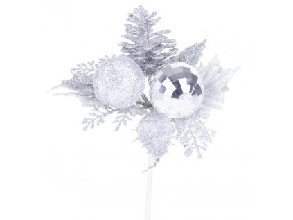 Větvička MagicHome Vánoce, s jablkem, stříbrná, 15 cm