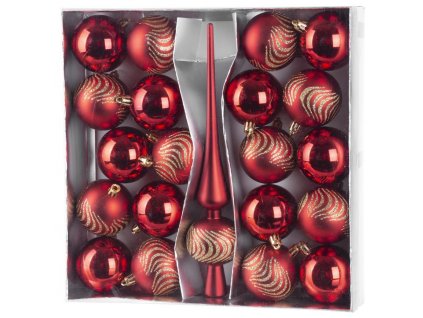 Baňky a špice MagicHome Vánoce, 21ks, 6cm, červené, na vánoční stromeček