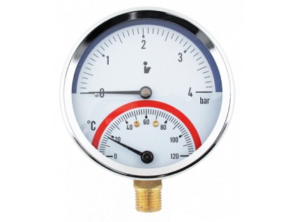 Termomanometr 0-4 barů 0-120°C spodní vývod 1/2"