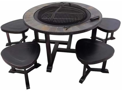 Ohniště kovové + 4 židle Strend Pro Grill, 105 cm