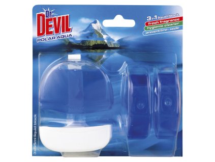 Dr. Devil 3v1 Polar Aqua tekutý WC blok, košíček + náplň 3× 55 ml