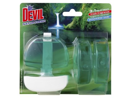 Dr. Devil 3v1 Natur Fresh tekutý WC blok, košíček + náplň 3× 55 ml