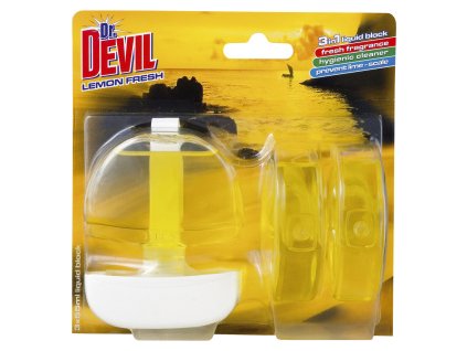 Dr. Devil 3v1 Lemon Fresh tekutý WC blok, košíček + náplň 3× 55 ml