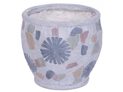Dekorace MagicHome, Květináč s mozaikou, šedý, keramika, 27,5x27,5x25 cm