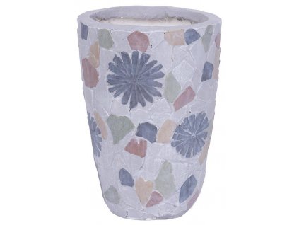 Dekorace MagicHome, Květináč s mozaikou, šedý, keramika, 20,5x20,5x28 cm
