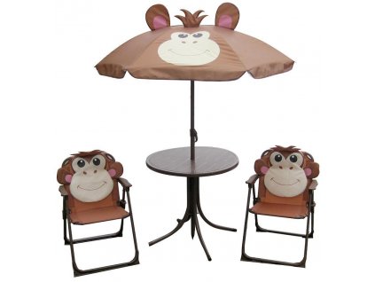 Dětský zahradní set LEQ MELISENDA Mono, opice, slunečník, stůl, 2 židle
