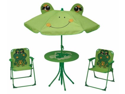 Dětský zahradní set žába, slunečník, stůl, židličky