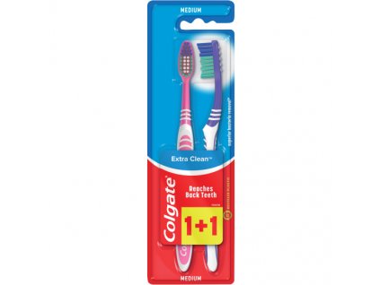 Colgate Extra Clean zubní kartáček, střední tvrdost, balení 1+1