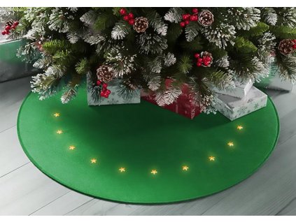 Koberec MagicHome Vánoce, zelený s hvězdičkami, 22 LED, teplá bílá, 2xAA, 90 cm