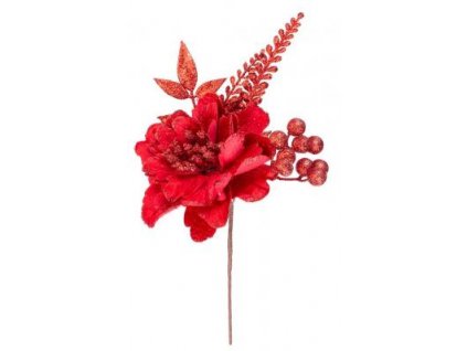 Větvička MagicHome Vánoce s květem, červená, 28 cm
