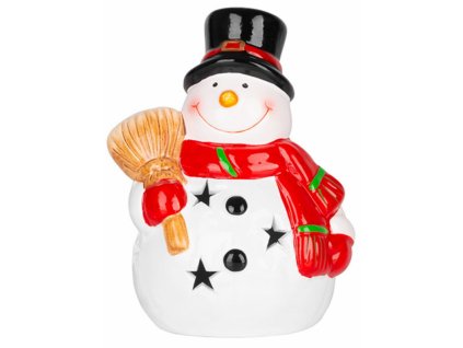 Dekorace MagicHome Vánoce Vysmátý sněhulák, LED, keramika 8,5x8,2x12,5 cm