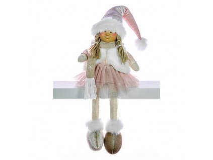 Dekorace MagicHome Vánoce, Děvčátko v růžové sukni, 33 cm