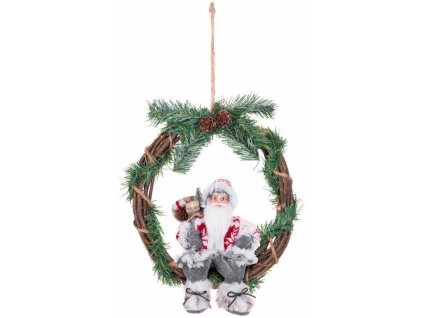 Dekorace MagicHome Vánoce, Santa sedící na věnci, 30 cm