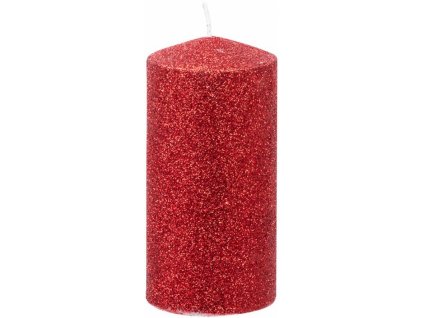 Svíčka MagicHome Vánoce, 5,5x12 cm, červená s glitry, 1ks