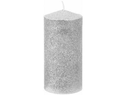 Svíčka MagicHome Vánoce, 5,5x12 cm, stříbrná s glitry, 1ks