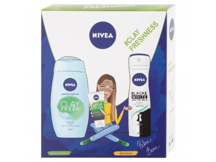 NIVEA Box Clay Freshness (deospray+sprchový gel+krém 3v1) Dárková sada pro ženy