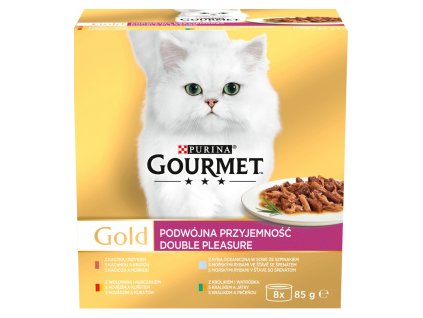 Purina Gourmet Gold pro kočky, hovězí s kuřetem, králík s játry, ryba se špenátem, kachna