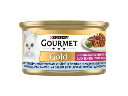 Purina Gourmet Gold pro kočky s mořskými rybami v omáčce se špenátem, 85 g