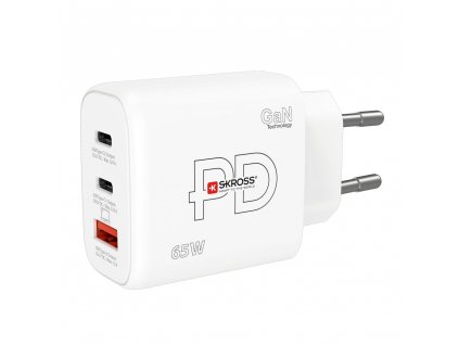 SKROSS typ C, USB A+C nabíjecí adaptér Power charger 65W GaN EU, Power Delivery