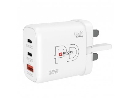 SKROSS typ G, USB A+C nabíjecí adaptér Power charger 65W GaN UK, Power Delivery
