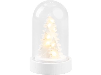 Dekorace MagicHome Vánoce, bílý stromek v kopuli, LED, teplá bílá, interiér, 5,5x9 cm