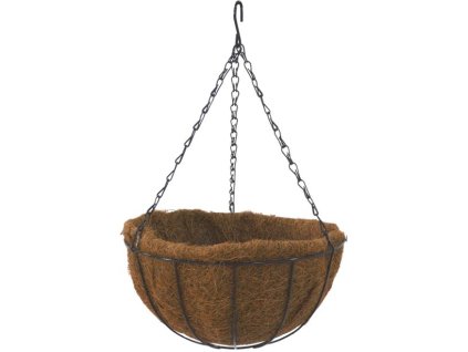 Věšák Strend Pro, držák na květináč, ocel/kokos, visací, s řetízkem a háčkem, 35 cm