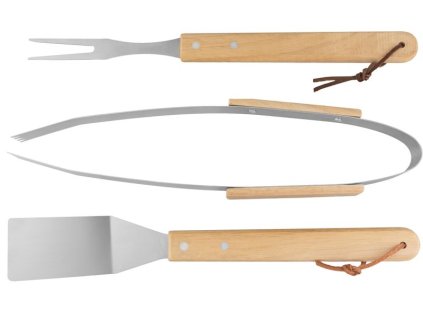 Sada nářadí Strend Pro Grill, na grilování a opékání, s dřevěnou rukojetí, 3-dílná