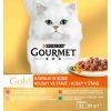 Purina Gourmet Gold pro kočky, kachna s olivami, pstruh se zeleninou, králík s mrkví, tele