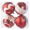Baňky MagicHome Vánoce, 4 ks, červené, s ornamentami, 10 cm