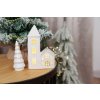 Dekorace MagicHome, Domeček s kostelem, LED, bílý, porcelán, 11,2 x 5,5 x 17,4 cm