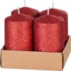 Svíčka MagicHome Vánoce, 4,8x8 cm, válcová, bal. 4 ks, červená, s glitry, adventní