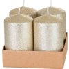 Svíčka MagicHome Vánoce, 4,8x8 cm, válcová, bal. 4 ks, šampaň, s glitry, adventní