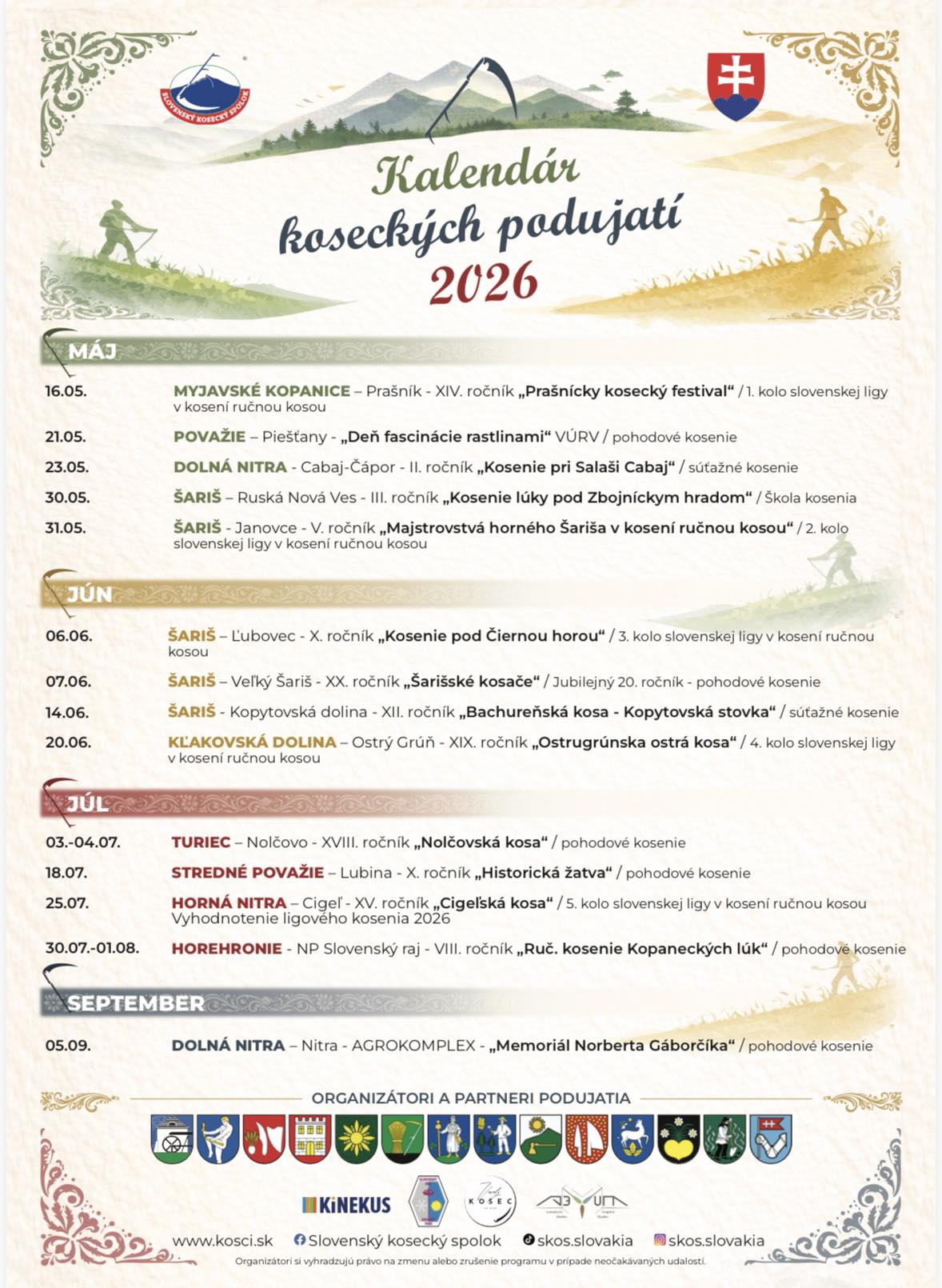 Kalendár koseckých akcií 2026