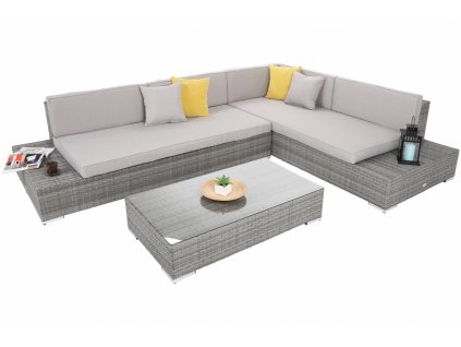 Rohová sedací souprava z technoratanu Panama Grey / Light Grey pravá