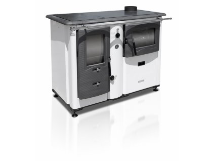 Teplovodní sporák na tuhá paliva TEMY PLUS P 20 s troubou - bílý, pravý