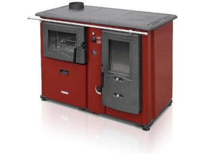 Teplovodní sporák na tuhá paliva TEMY PLUS P 20 s troubou - levý, červený