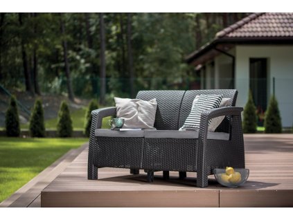 Zahradní pohovka Corfu Love Seat - 128 x 70 x 79cm - grafit / šedá