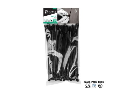 Stahovací pásky plastové 4,8x300mm BRADAS UV BLACK - 100ks