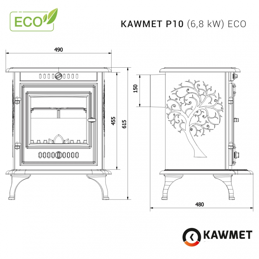 Litinová krbová kamna P10 - 6,8 kW ECO