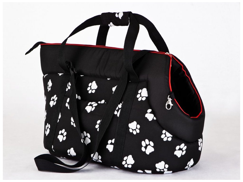 Taška pro psa cestovní - černá a packy, rozměr R2 - poslední výprodejový kus skladem!