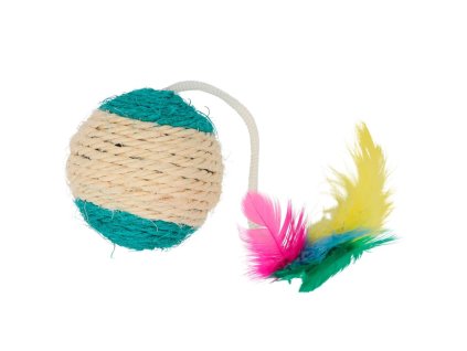 hracka pro kocky sisalovy micek s pirky 6 cm s catnipem