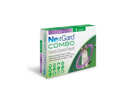 NexGard Combo roztok 3 x 0,3 ml na vonkajšiu aplikáciu na kožu pre mačky 2,5 kg