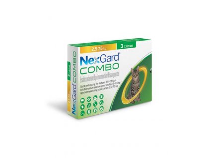 NexGard Combo roztok 3 x 0,9 ml na vonkajšiu aplikáciu na kožu pre mačky 2,5 7,5 kg