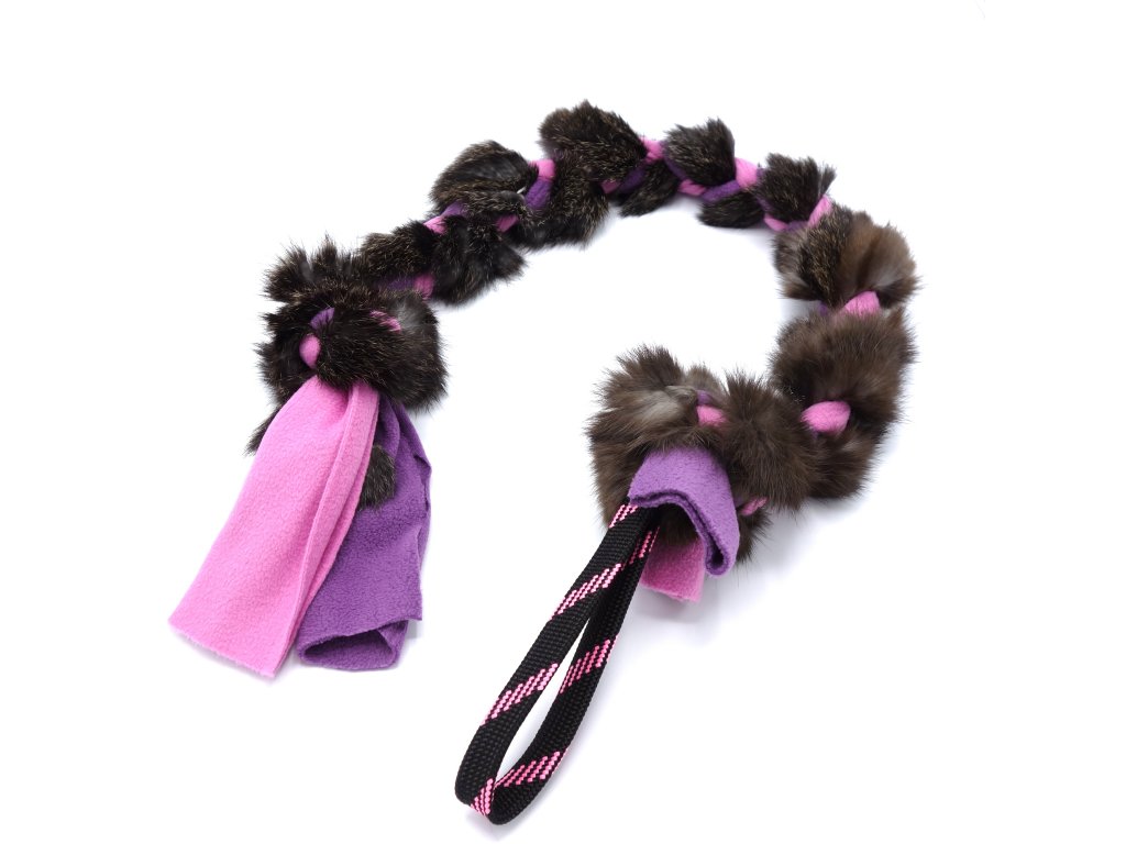 Fleecové Přetahovadlo pro psy s králičinou - 75 cm (růžovo-fialová)