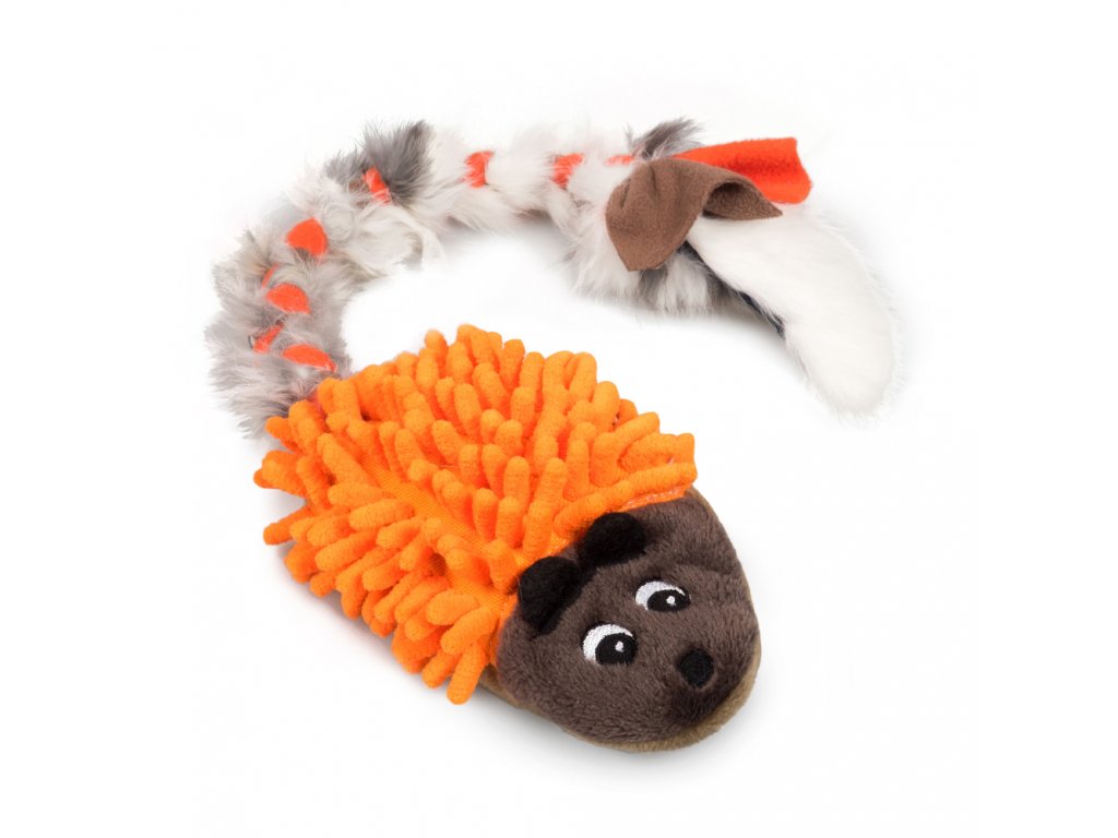 Hračka pro psy Ježek s králičinou - hnědý s oranžovou 52 cm