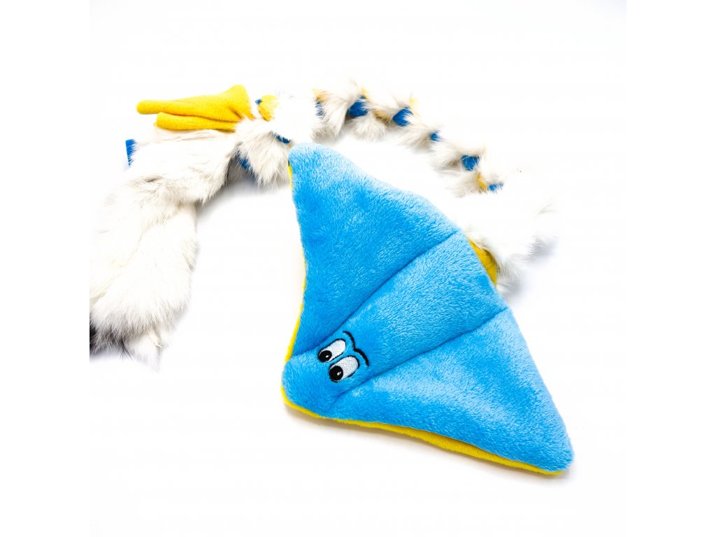 Hračka pro psy Rejnok velký s králičí kožešinou - modrá-žlutá 61 cm
