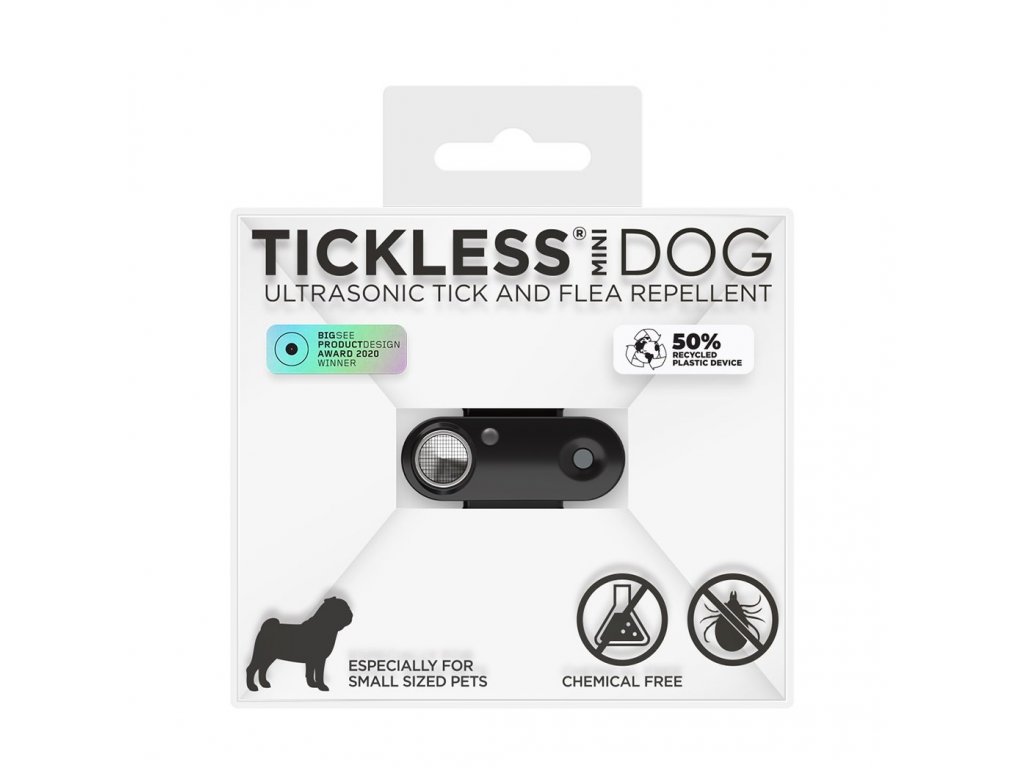 TICKLESS Mini dog Nabíjecí ultrazvukový odpuzovač klíšťat a blech Černá
