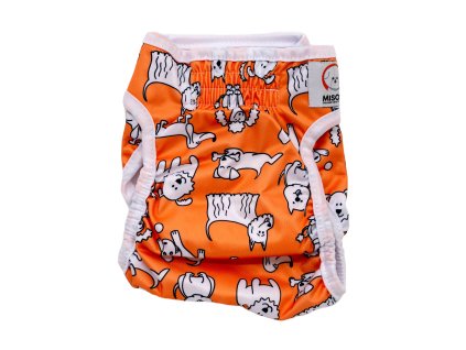 Pratelné plenky pro fenky MISOKO&CO - potisk štěňata - oranžová (Velikost XS)
