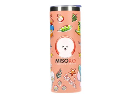 YOFU70371 1 nerezovy kelimek na vodu misoko 600 ml ruzovy s ilustracemi