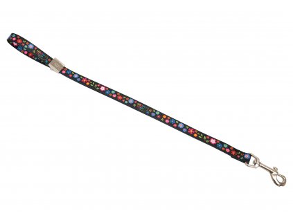 Nastavitelný nylonový popruh délka 53 cm x 15 mm černý potisk - kytičky